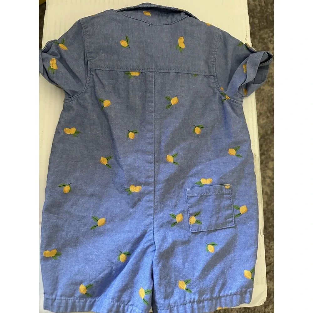 Janie and Jack Size 0-3 Girls Denim Short Sleeve Romper Lemons